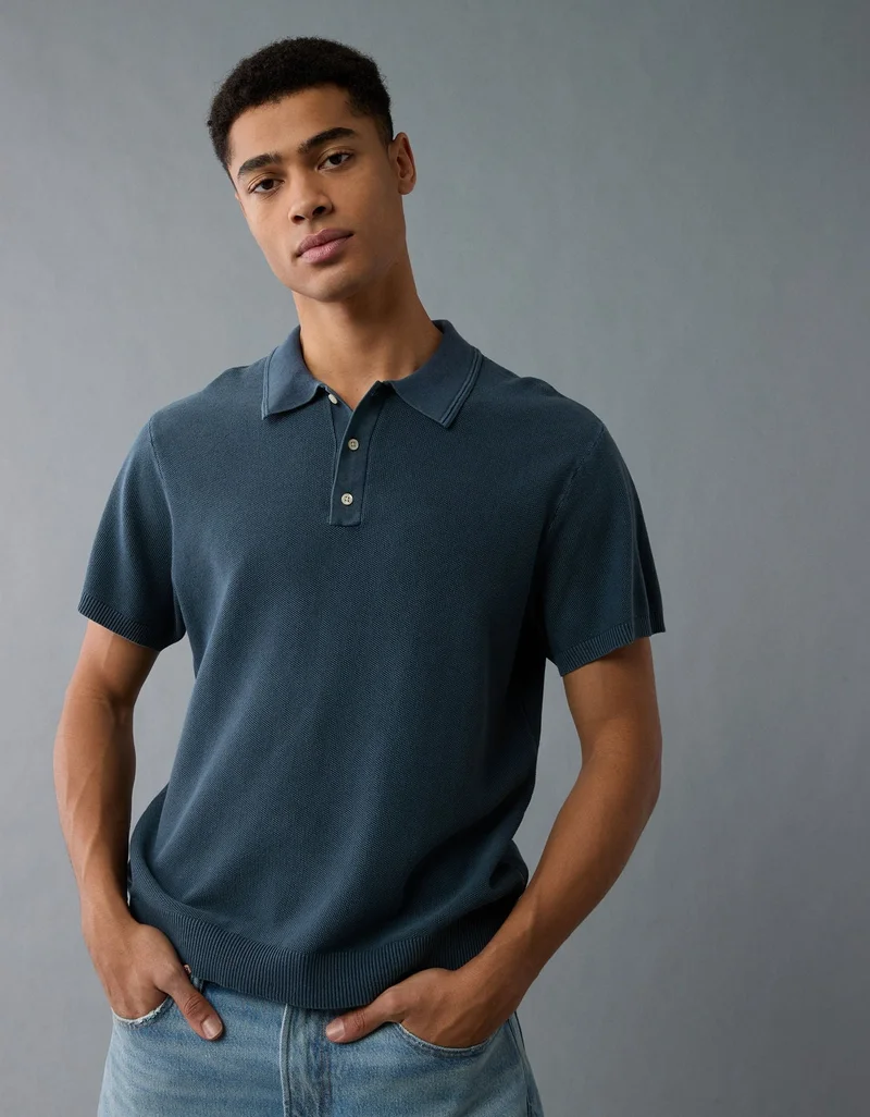 American Eagle AE Washed Sweater Polo Shirt